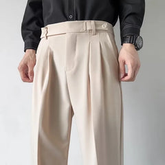 Threebooy  Men's Luxury Fitting Well Draped Baggy Suit Pants Casual Button Solid Color Straight Premium Dress Pants Urban Business Trousers