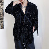 Threebooy Fashion Street Shirts Retro Sequin Fringe Stage Show Dresses Personal Trends Shiny Sequins Reflective Men's Shirts Long Sleeves