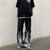 Threebooy Loose Stitching Tassel Straight Jeans Four Seasons Street Washing Hip Hop Street Slim Pants Casual Wild Denim Trousers Oversize