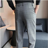 Threebooy High Quality Men's Formal Pants Office Social Business Fashion Plaid Suit Pants Casual Slim Wedding Street Wear Trousers 38