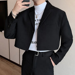 Threebooy Spring New Korean Version Of The Casual Short Street Style Solid Color Lapel Suit Jacket Men's Trend Design Suit