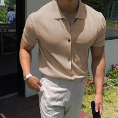 Threebooy New Fashion Men Cardigan Tops Luxury Knitted Half Sleeve Shirts Leisure Button-down Shirts for Men Korean Style Premium Knitwear