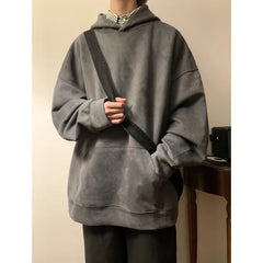 Threebooy Autumn Suede Hoodies Men Fashion Retro Hooded Sweatshirt Men Streetwear Hip-hop Loose Pullover Hoodies Mens Pocket Hoody