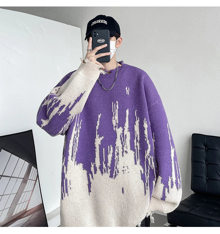 Threebooy Hip Hop Ripped Punk Knitted Sweaters Men Oversized Harajuku Streetwear Sweaters Winter Couples Fashion Knit Pullovers Tops