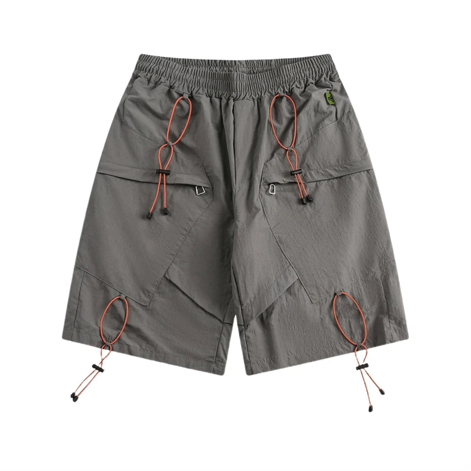 Threebooy  Summer Casual Shorts Men Streetwear Harajuku Quick Drying Knee Length Pants Japan Style Pockets Design Outdoor Cargo Short Male