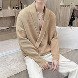 Threebooy Mens Autumn Winter Half Cardigan Deep V Cross Neck Knitted Sweater 23 New Essential French Elegant Solid Color Sweater For Men