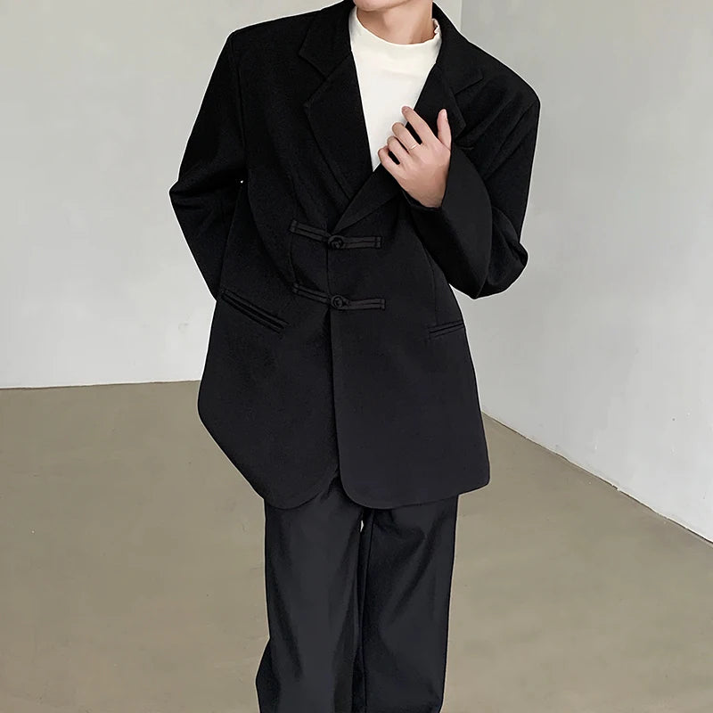 Threebooy New Chinese Red Suit Blazer Men's Solid Color Turn-down Collar Suit Stylish Loose Blazers Mens Streetwear Casual Suit Jacket