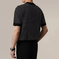Threebooy  Men Japanese Style Striped Short Sleeve T-Shirt Simple Casual Breathable Top Summer New Trendy Niche Tees