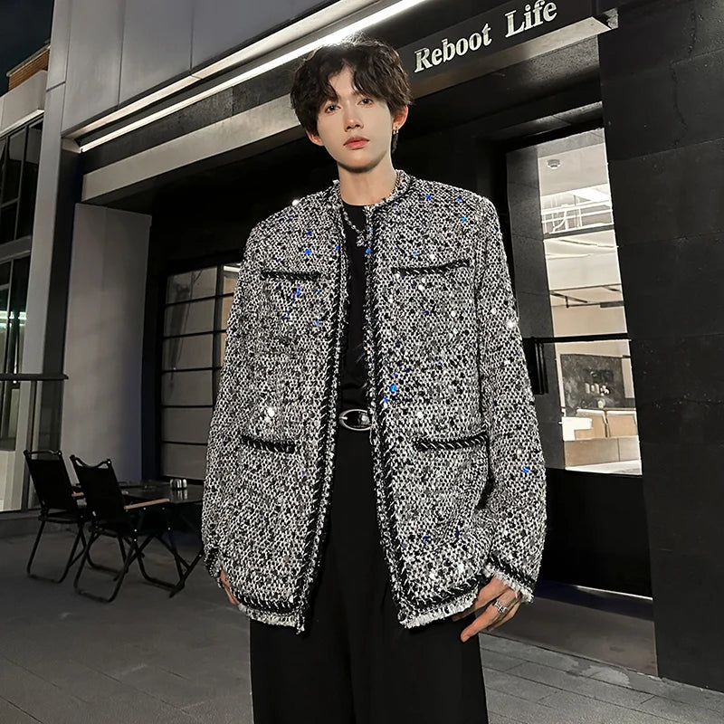 Threebooy Korean Fashion Shiny Sequin Jacket Sliver Round Collar Long Sleeve Jackets Coats Autumn New Ladies Gentleman High Street