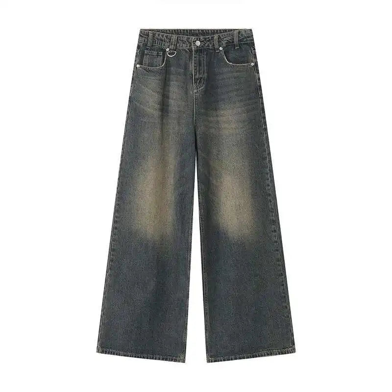 Threebooy  Vintage Men's Baggy Denim Trousers New Streetwear Wide Leg  Loose Denim Pants Fashion Distressed Straight Pants