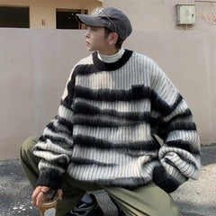 Threebooy Lattice Korean Fashion Sweater Men Interior Harajuku Men's Clothes Winter Oversize Wool and Mixes Knit Print Luxury