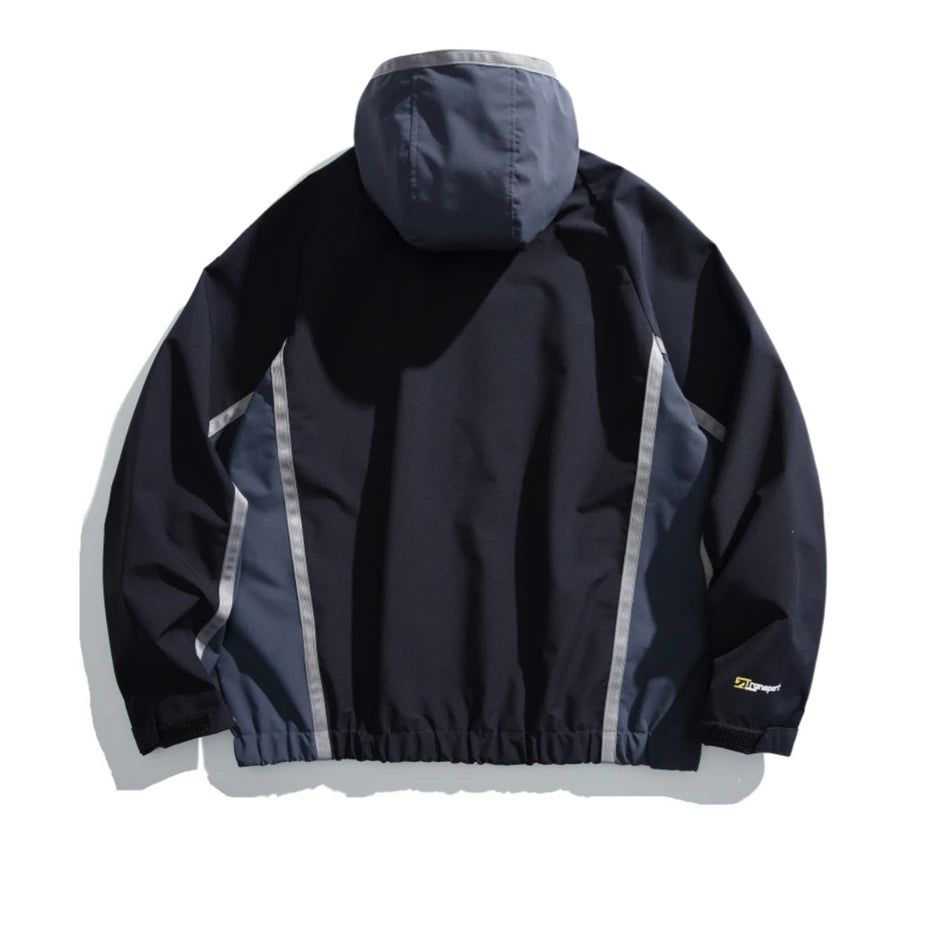 Threebooy Vintage Patchwork Jackets Windbreaker Men Harajuku Casual Outdoor Hooded Jacket Streetwear Loose Autumn New Cargo Jacket Male