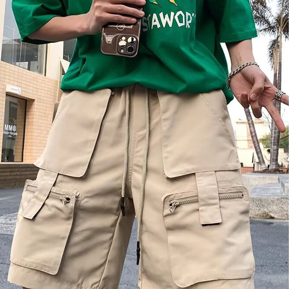 Threebooy Khaki Cargo Shorts Men Summer Beach Loose Casual Work Trousers Male Big Size Black Outdoor Shorts Pants Breathable