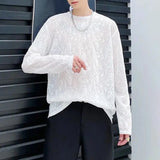 Threebooy Mens Sexy See-Through Lace Floral Long-Sleeved Top 2024 New Genderless Fashion Temperament French Retro Inner T-Shirt Unisex