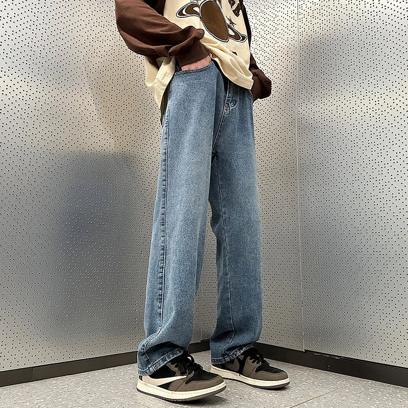 Threebooy  5 Colors Fashion Korean Baggy Pants Men Spring Autumn New Loose Straight Jeans Elastic Waist Wide Leg Casual Pants Men's Clothes