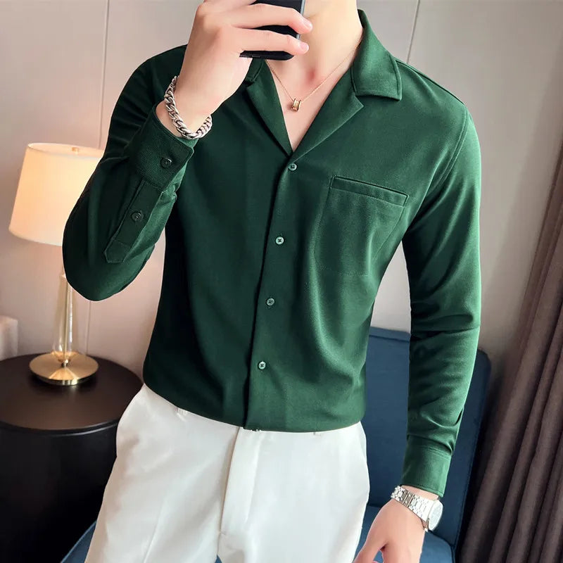 Threebooy Men Spring High Quality V-Neck Stylish Long-Sleeved Shirts/Male Slim Fit Business And Casual Office Dress Shirts Tops 4XL