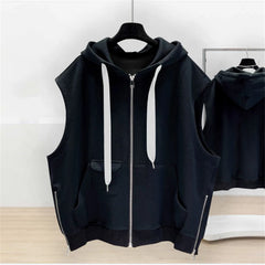 Threebooy Summer Fashion Hooded Sweatshirt Men Sleeveless Hoodies Casual Streetwear Solid Color Pullover Mens Loose Tops Plus Size