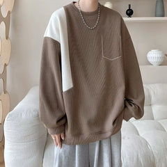 Threebooy  Fall Spring Color Block Loose Crew Neck Sweatshirt Women Casual Long Sleeve Pullover Tops