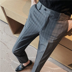 Threebooy  Autumn Winter Striped Suit Pants Men Clothing Korean Slim Fit Business Formal Wear Office Trousers Plus Size 29-36