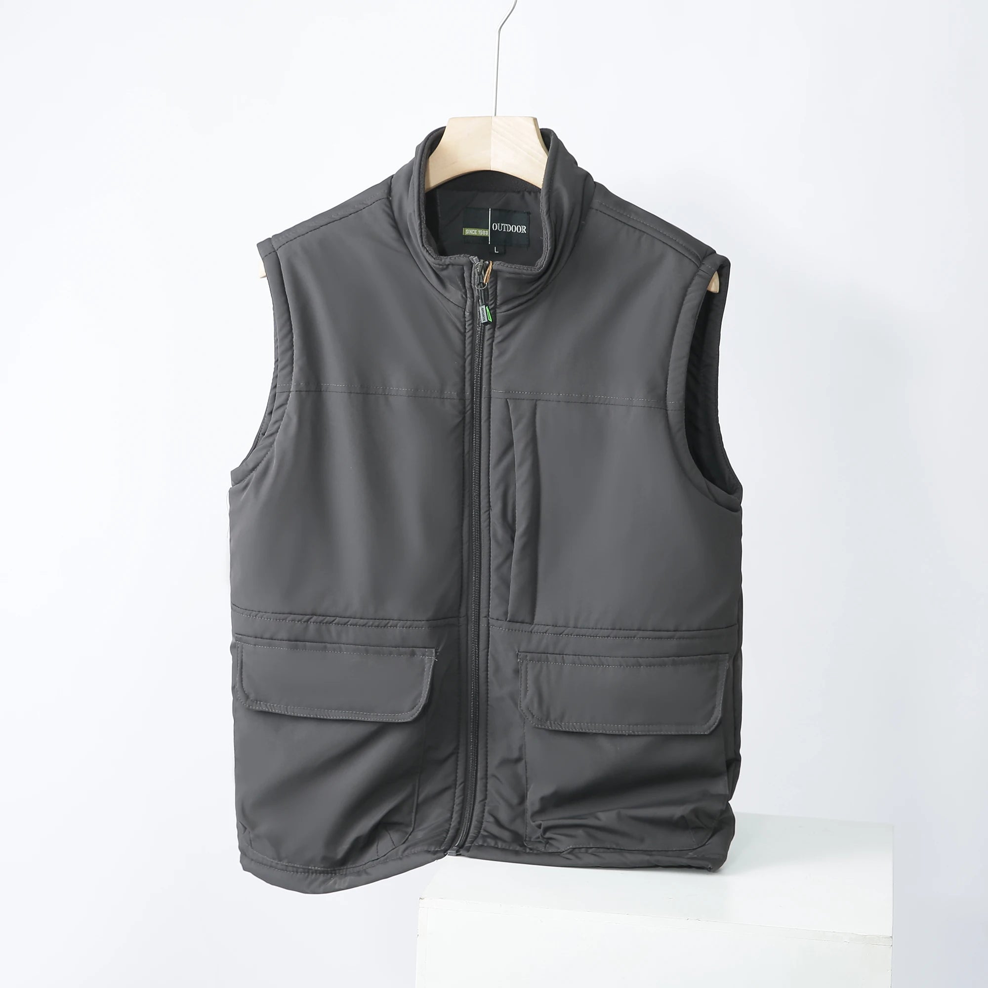 Threebooy Functional Workwear Vest Men Winter Outdoor Windproof Water-proof Plus Velvet Thickened Warm Standing Collar Fleece Waistcoat