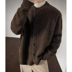 Collarless knitted sweater jacket Men Classic autumn winter casual sweater warm loose  Street Knitwear