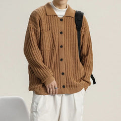 Threebooy American Cargos Knitted Men Cardigan Luxury Trendy Textured Long Sleeve Button-down Sweater Coats Premium Quality Knitwear M-3XL