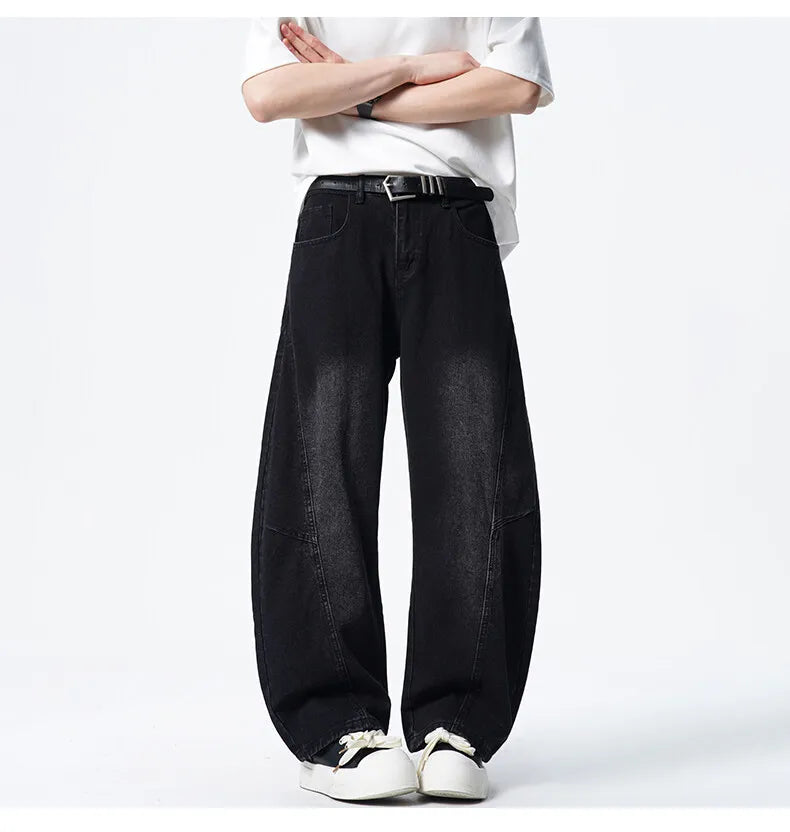 Threebooy Mens Loose Fit Patchwork Wide Leg Washed Jeans Vintage Denim Pants Casual Streetwear Comfort Trendy Baggy Trousers Hip Hop