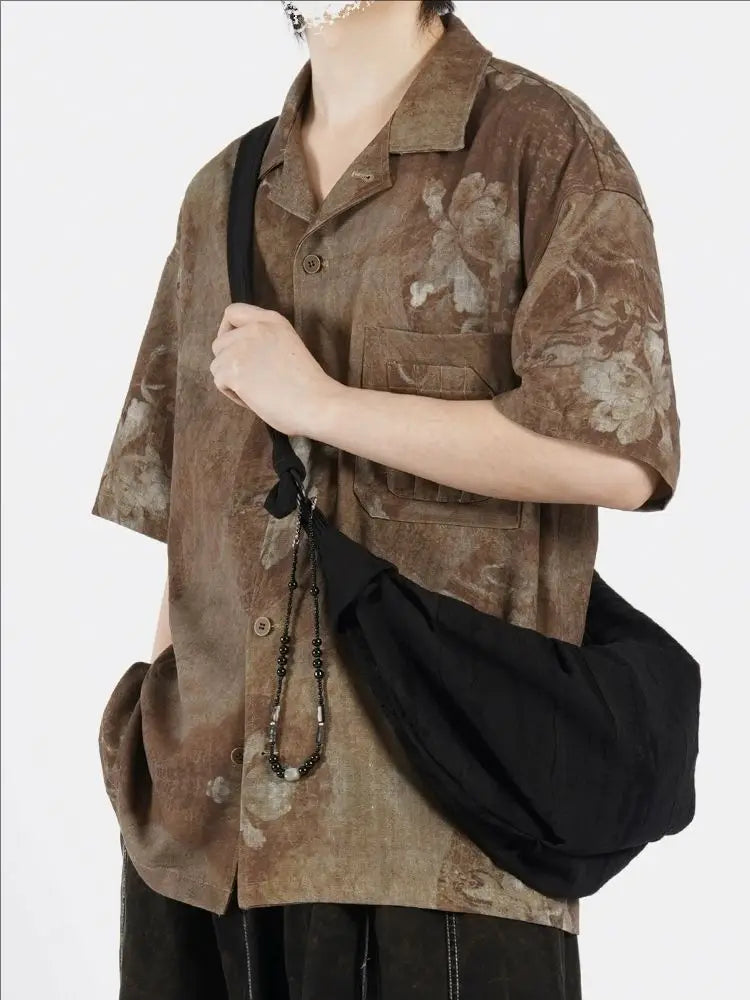 Threebooy American Fashion Retro Top Korean Streetwear 2025 Summer Lazy New Lazy Style Cuban Collar Short-sleeved Shirt Aesthetic Chic
