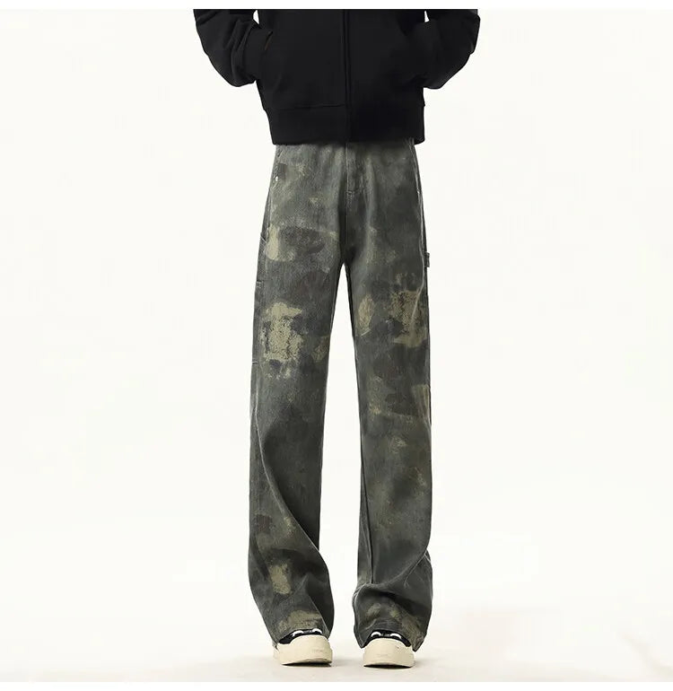 Threebooy High quality Jeans Leopard Personality design Pockets Jeans Male American Style High Street Denim Pants Classic Denim Trousers
