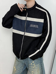 Threebooy Retro Contrast Jacket Motorcycle Suit Suede Stand Collar Jacket Men's High-end Outdoor Niche Bomber Jacket Baseball Uniform Suit