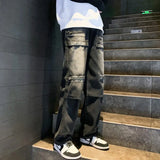 Threebooy American Vibe Pants Trendy High Street Zipper Pocket Work Clothes Jeans Men'S High-End Slim Straight Leg Pants