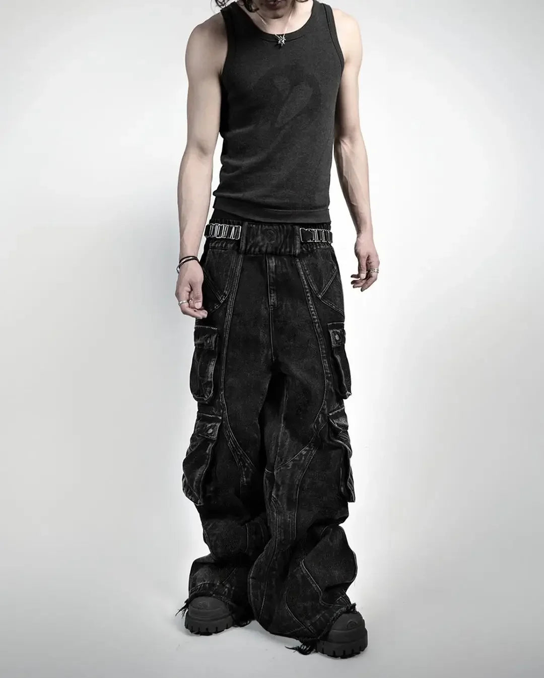 Threebooy Harajuku Hip Hop High Waisted Jeans New Gothic Retro Wide Leg Straight Black Y2k Baggy Jeans Denim Pants Mens Womens Streetwear