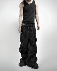 Threebooy Harajuku Hip Hop High Waisted Jeans New Gothic Retro Wide Leg Straight Black Y2k Baggy Jeans Denim Pants Mens Womens Streetwear