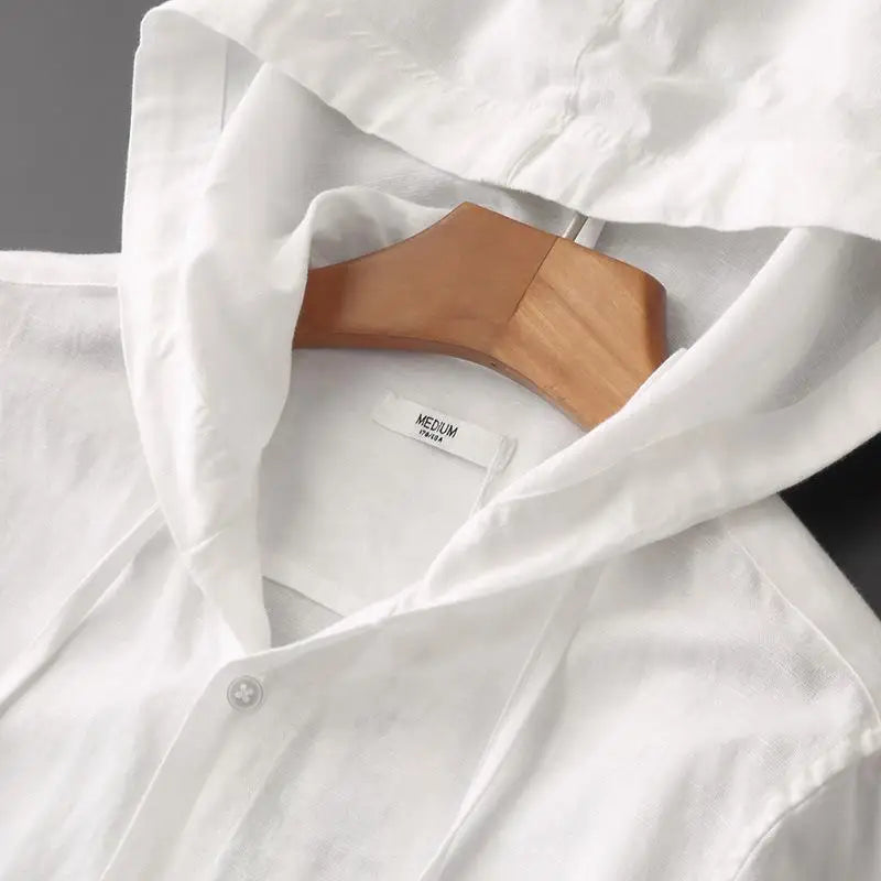 Threebooy  Spring Summer New Hooded Long-sleeved Solid Color Linen Shirt Trendy Men's Thin Loose Youth Fashion Linen Sunscreen Shirt