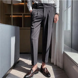 Threebooy New Men's Suit Pants Solid Color Casual Business Dress Pants Slim Dress Trousers Quality Men's Classic Groom Wedding Pants