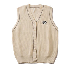 Threebooy Korean Knitted Cardigan Men Causal V-neck Solid Student Sweaters Vest Harajuku Loosed Couple Sleeveless Vests Spring Autumn