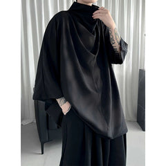 Threebooy  Summer Pile Collar Solid Color Loose Casual Fashion Shirt Male 3/4 Sleeve Black All-match Harajuku Y2K Blouse Men Streetwear Top