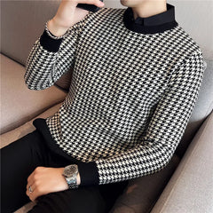 Threebooy  Brand Clothing Men Winter Thermal Knitting Sweater/Male Slim Fit High Quality Shirt Collar Fake two Piece Pullover Sweatres