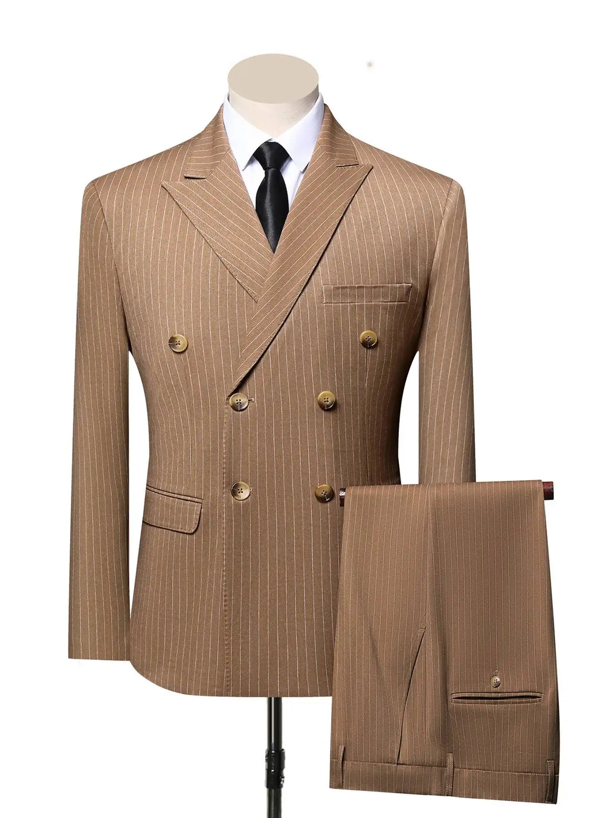 Threebooy  Men's 2 Pieces Suit Double  Breasted Suit Lapel Suitable Slim Fit For Business Formal Wear Wedding Groom