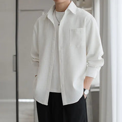 Threebooy  Spring Autumn Fashion Turn-down Collar Long Sleeve Solid Blouse Men's Clothing Korean All-match Button Simplicity Chic Shirts