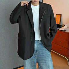 Threebooy  Men's Zipper Long-Sleeved Suit Jacket American Retro Fashion Trend High Street Loose Casual Breathable Niche New Men's Tops