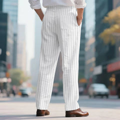 Threebooy  New American Style Business Striped Men Suit Pants Light Luxury Leisure Linen Straight Pants Urban Fashion High Quality Trousers