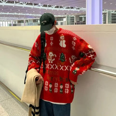 Threebooy Winter  Hip Hop New Line Loose Oversize Fashion Male and Female Lovers Same Red Korean Outwear Sweater