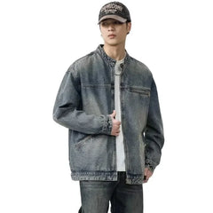 Threebooy Vintage Denim Jacket Men's Loose-Fit High-End Feel American Style Distressed Washing For Autumn Trendy Workwear