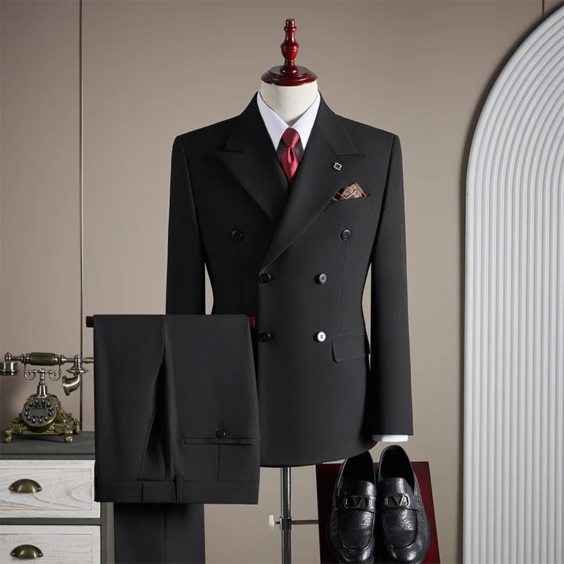 Threebooy  High-quality groom wedding suit, fashionable and stylish dress, men's business double-breasted suit set, men's three-piece set