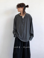 Threebooy  Spring Autumn New Japanese Retro POLO Collar Pullover Sweatshirt Men Women Couple Casual Loose Long-sleeved Base Shirt T-shirt