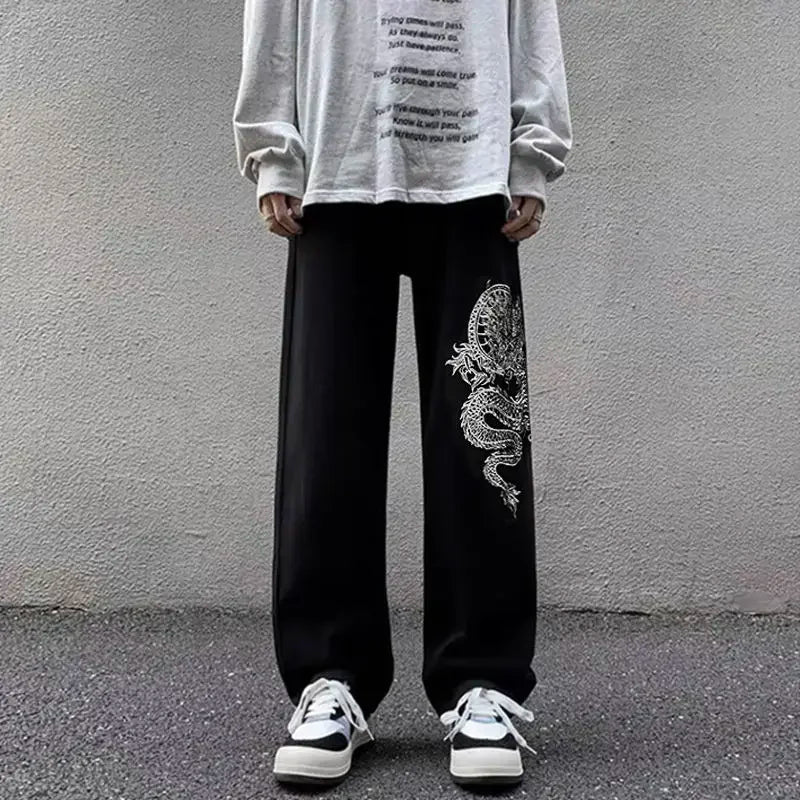 Threebooy Y2k High Street New Style Dragon Pattern Embroidery Baggy Jeans Retro Hip Hop Casual High Waisted Jeans Men and Women Streetwear