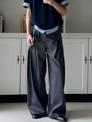 Threebooy  Spring Summer Pleated Wide Curved Trousers Men A-line Tailored Casual Suit Pants Streetwear Work wear Cleanfit Business