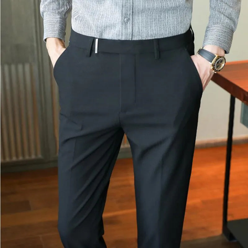 Threebooy  British Style Business Formal Wear Suit Pant Men Clothing Simple Slim Fit Casual Office Trousers Straight Pantalones Hombre