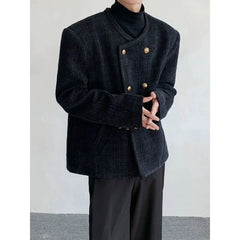 Threebooy American Elegant Blazer Coat Autumn Winter High-end Wool Suit Men's Korean Style Loose Double-breasted Suit Vintage Jacket Chic